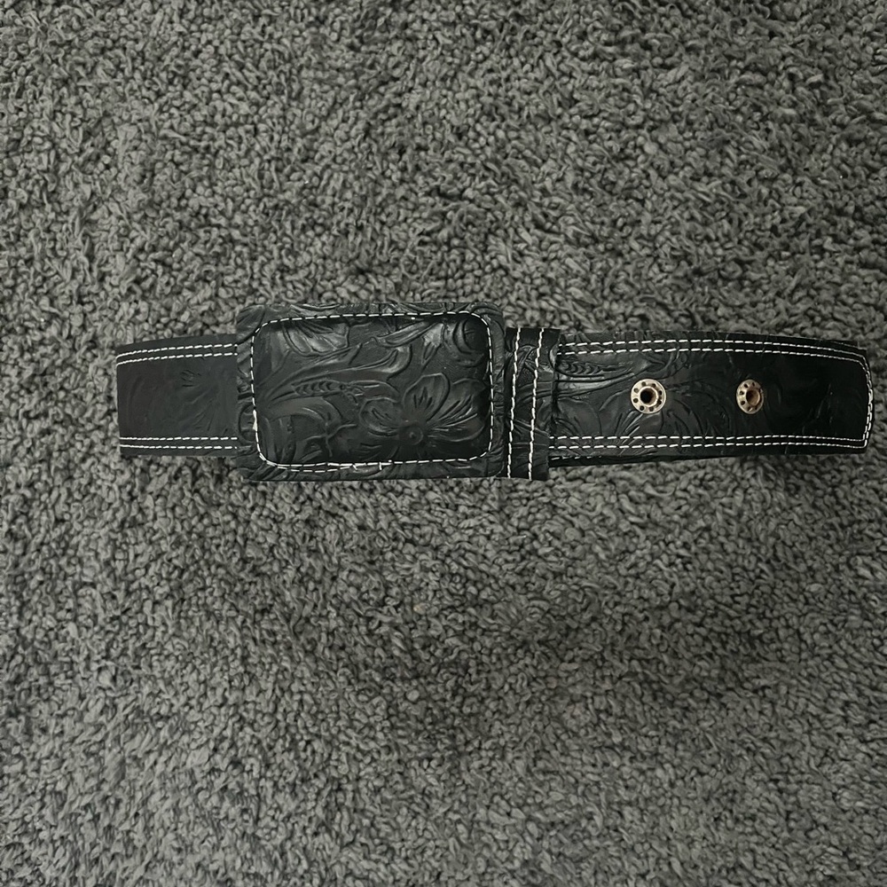 Black Embossed Leather Belt